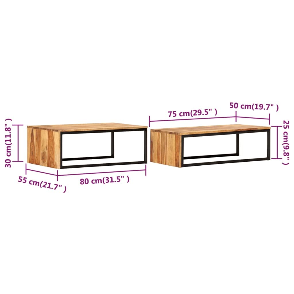 Solid Sheesham Wood Nesting Coffee Table Set Y3370