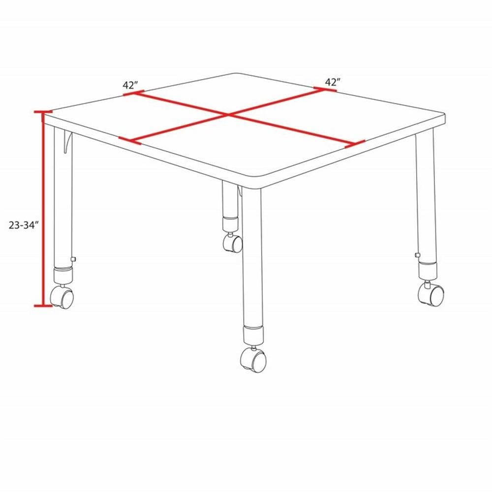42" Square Mobile Table with 4 Blue Stack Chairs J797479