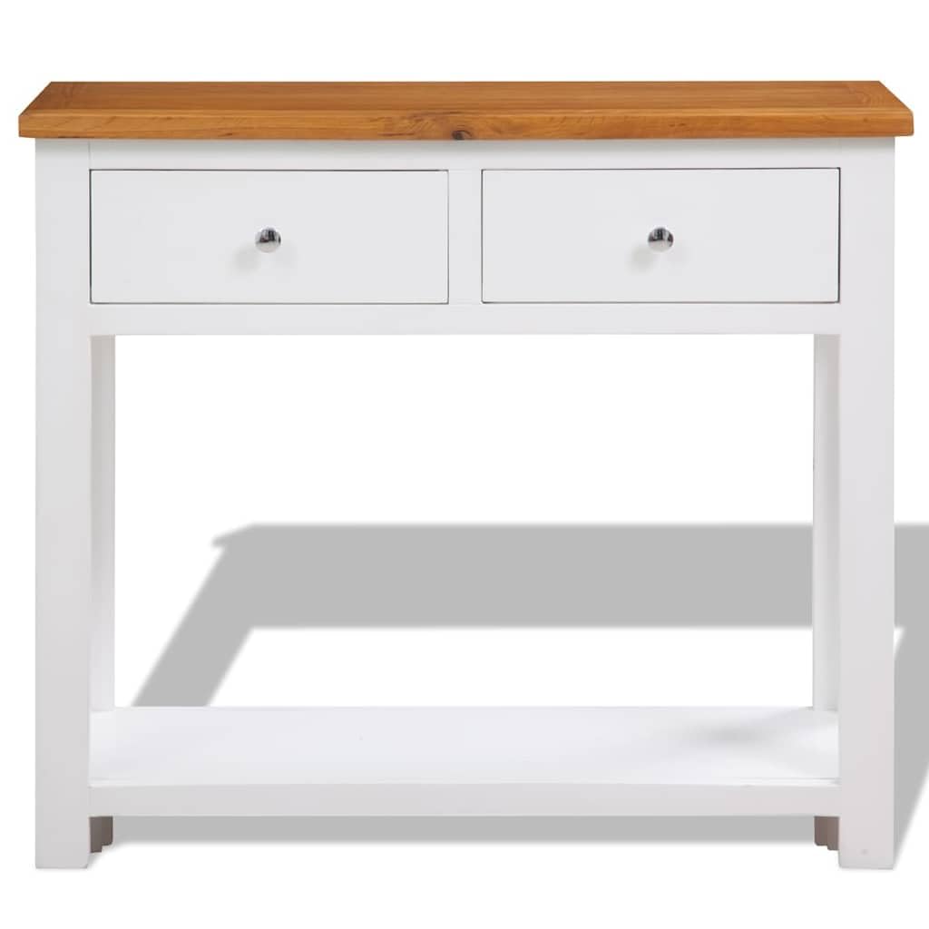 Solid Oak Wood Console Table with Drawers and Shelf Z34785