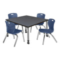 42" Square Mobile Table with 4 Blue Stack Chairs J797479