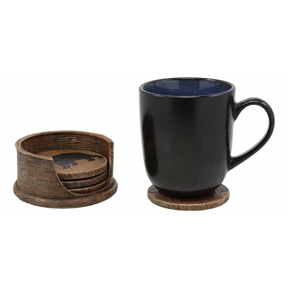 Black Bear Coaster Holder with 4 Round Coasters W366406