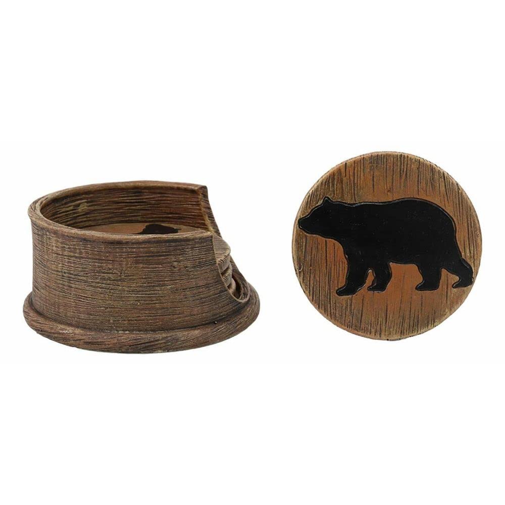 Black Bear Coaster Holder with 4 Round Coasters W366406