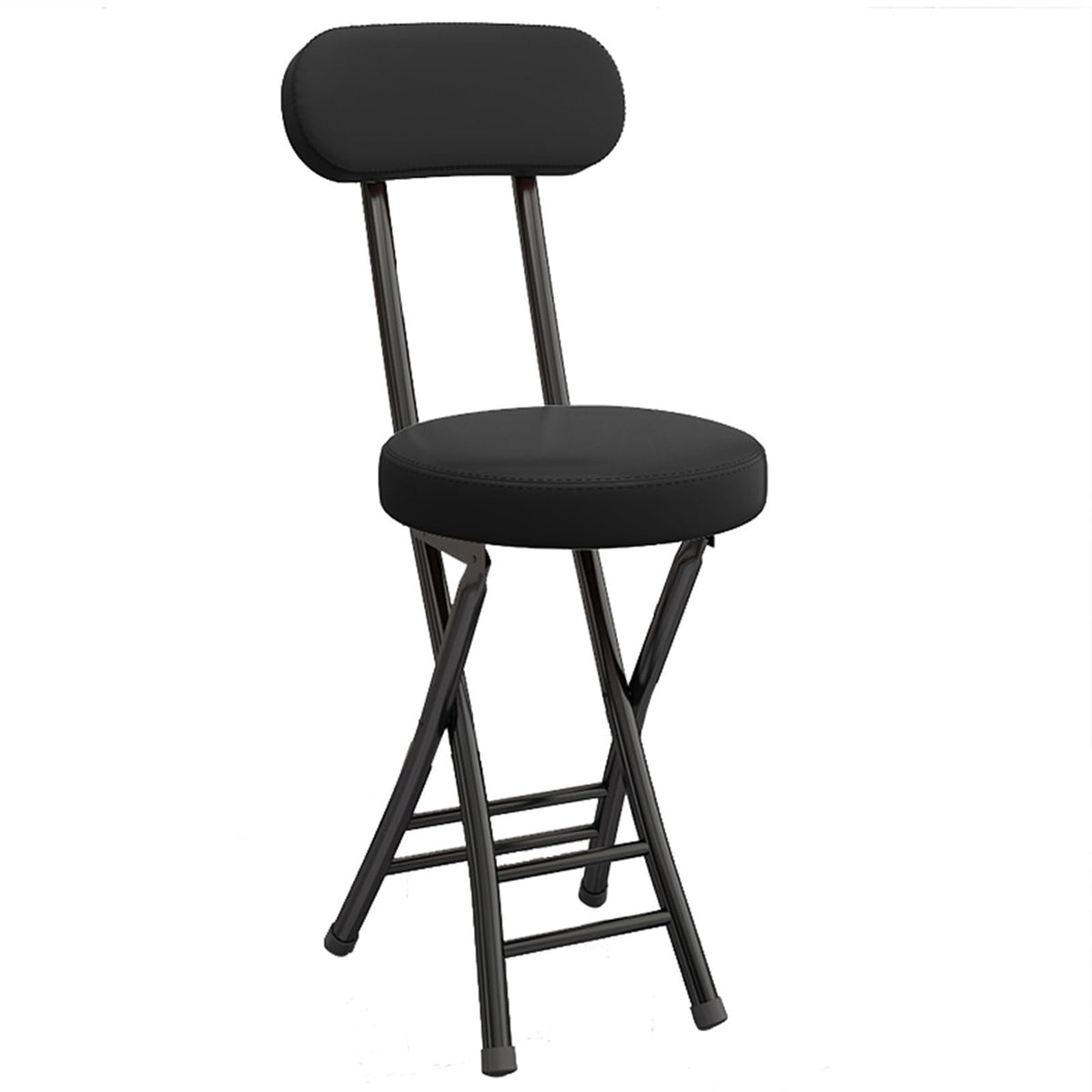 Portable Folding Stool with Backrest, 18 Inch Black M569337
