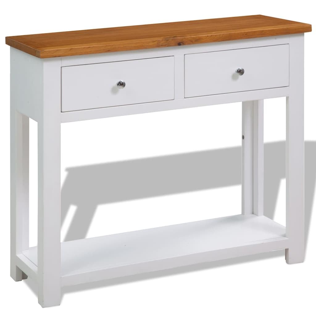 Solid Oak Wood Console Table with Drawers and Shelf Z34785
