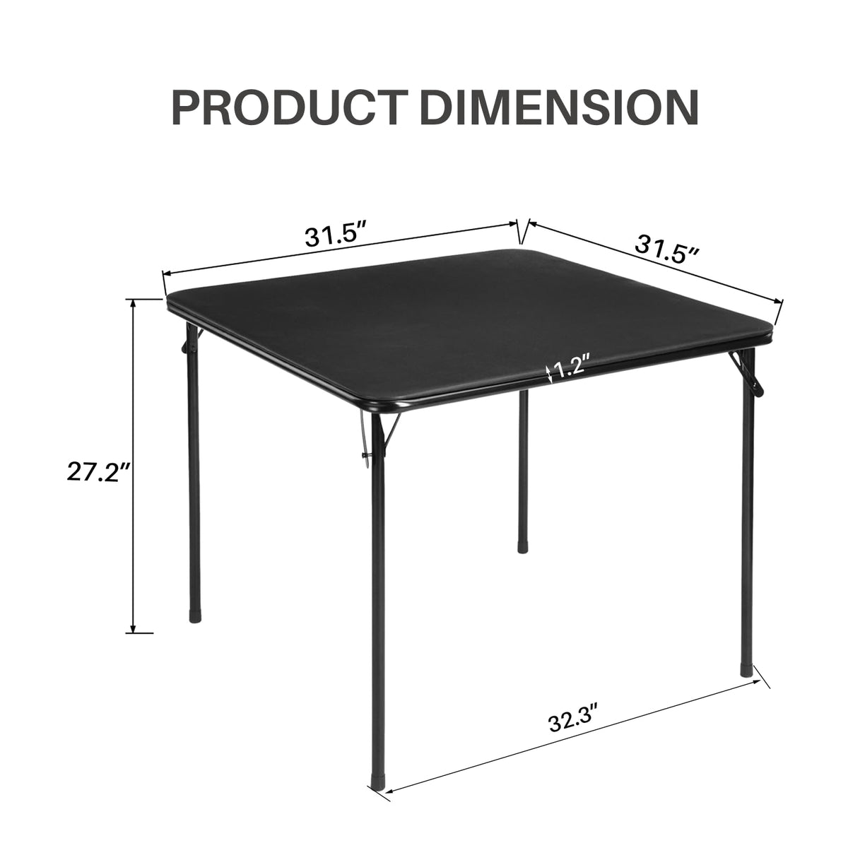 Square Folding Card Table 31.5 Inch PVC Top Metal Frame J4729
