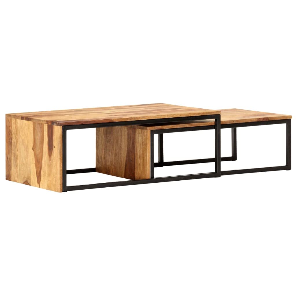 Solid Sheesham Wood Nesting Coffee Table Set Y3370