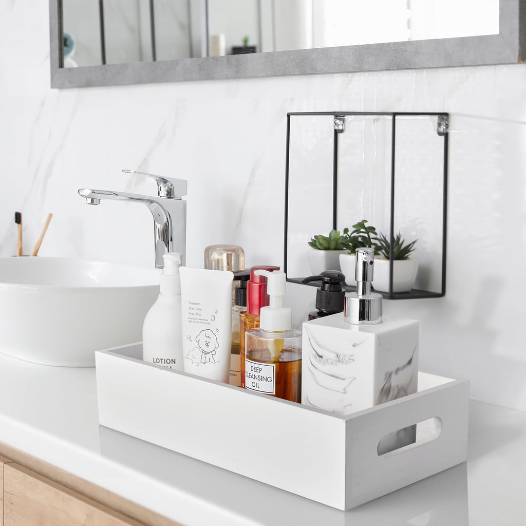 White Wooden Toilet Tank Paper Basket with Handle D78497