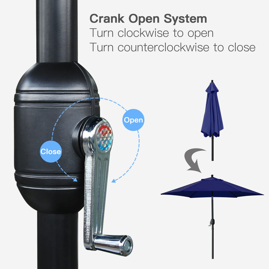 7.5' Tilt Crank Navy Blue Patio Umbrella P1457