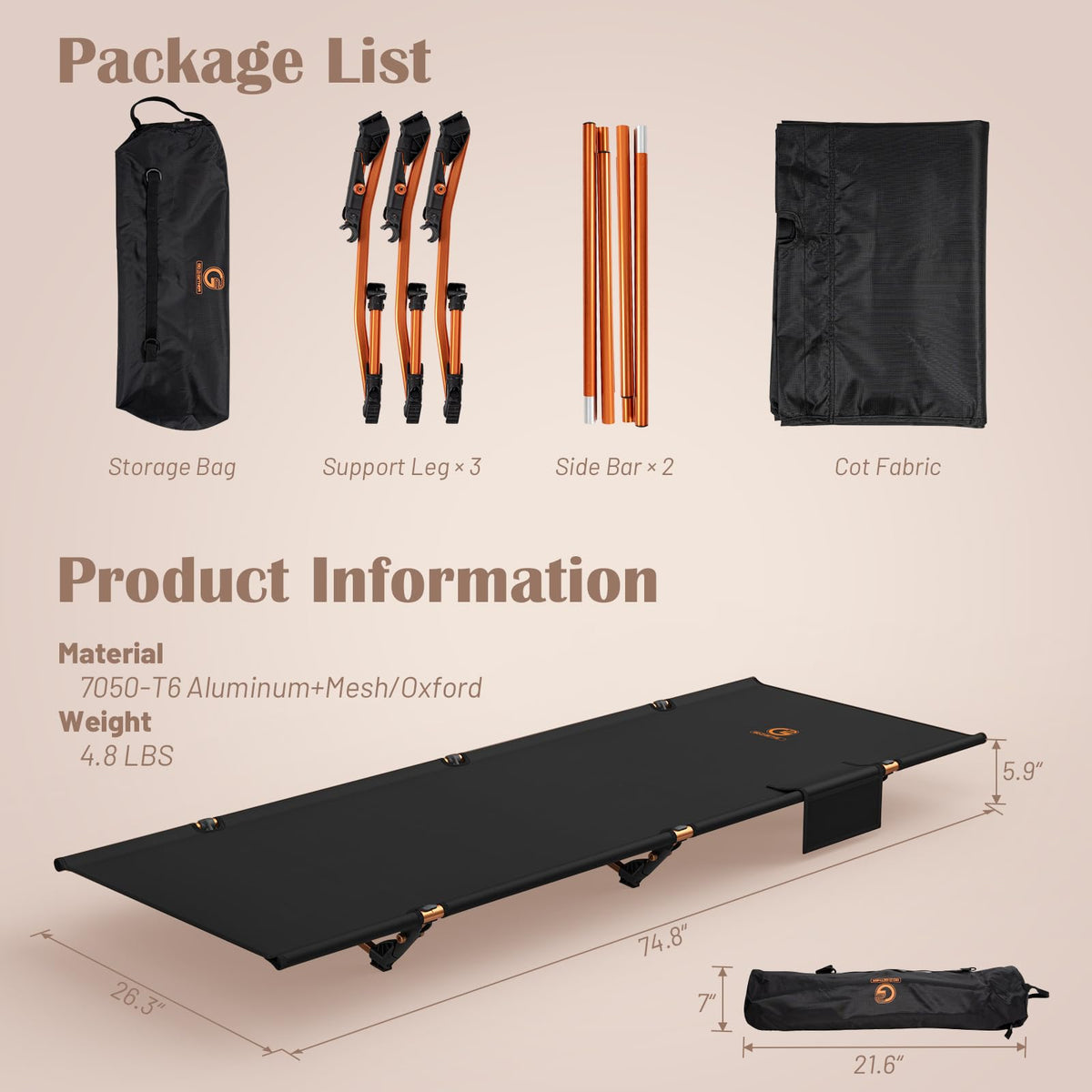Foldable Camping Cot with Storage Bag M38799