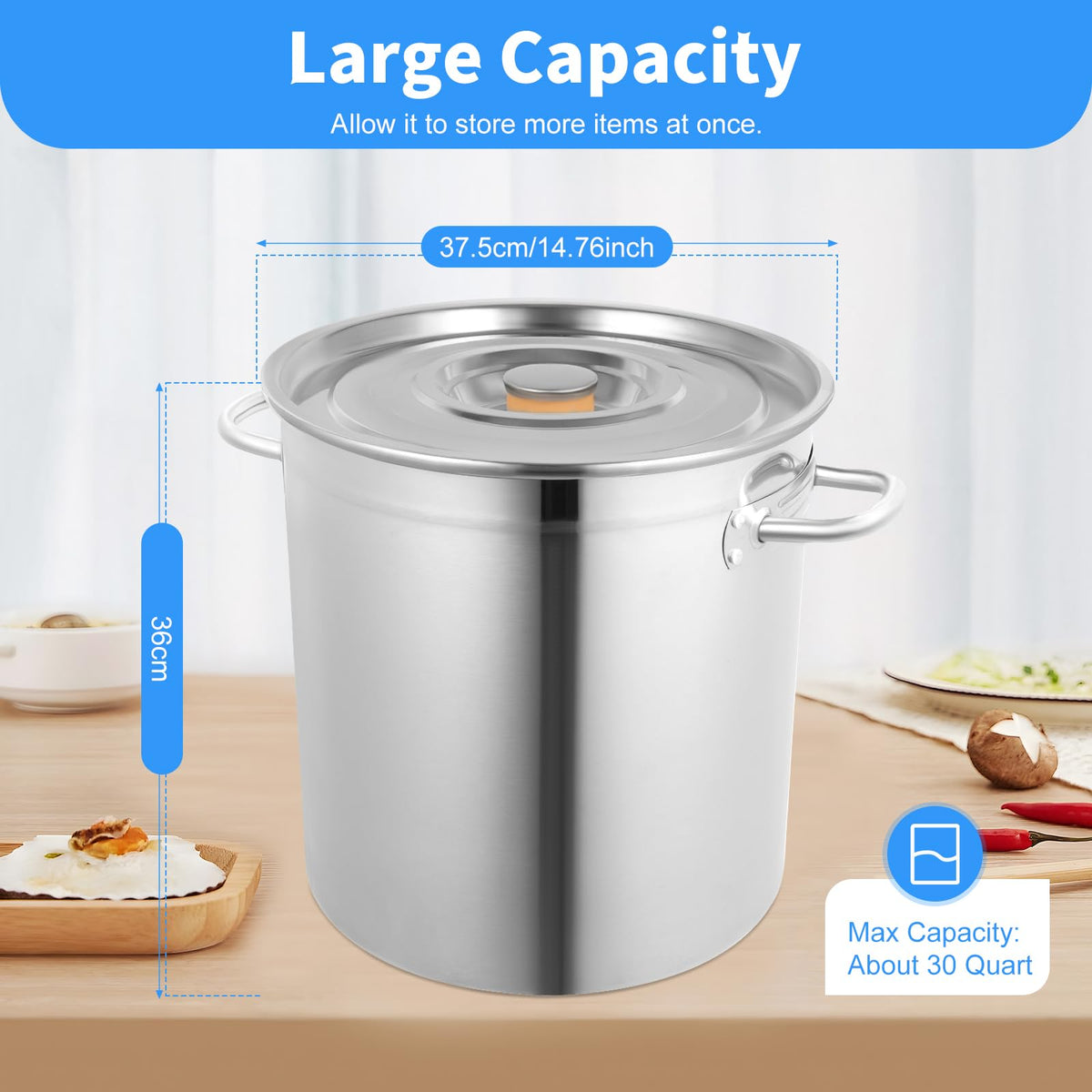 35L Stainless Steel Stockpot with Lid and 2 Handles P644