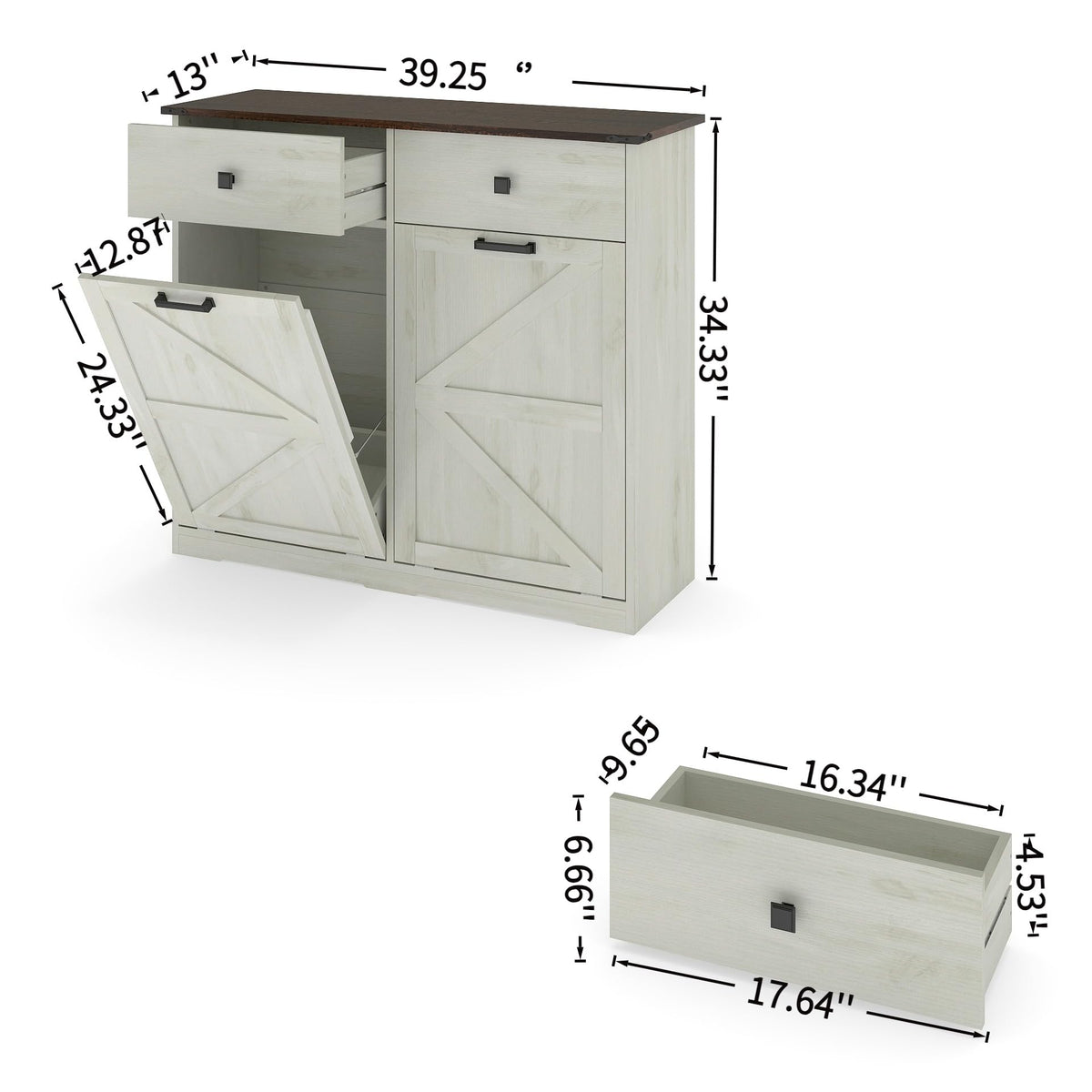 Antique White Laundry Hamper Cabinet with 2 Drawers C655793