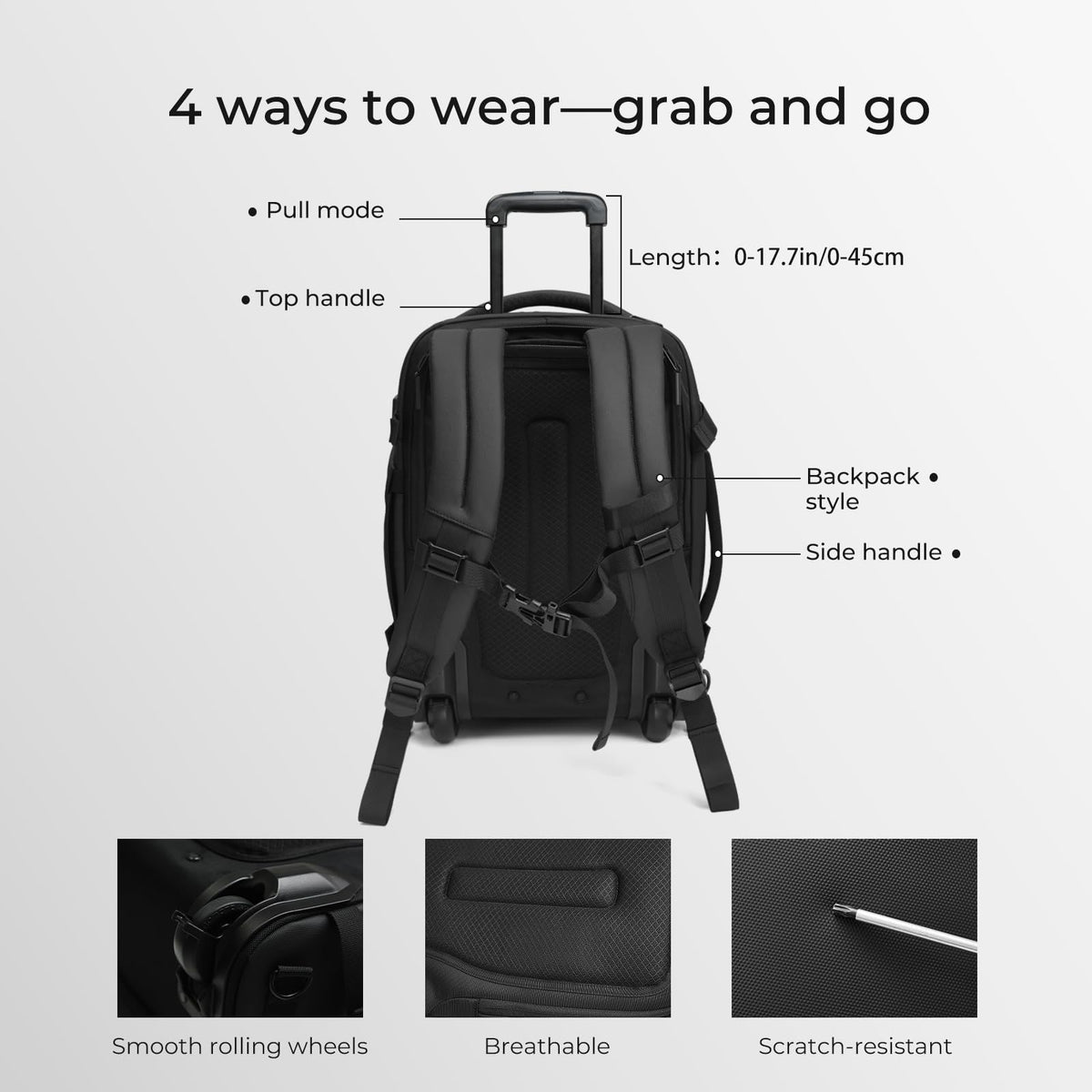 Rolling Backpack Travel with Lock USB C Port F6027