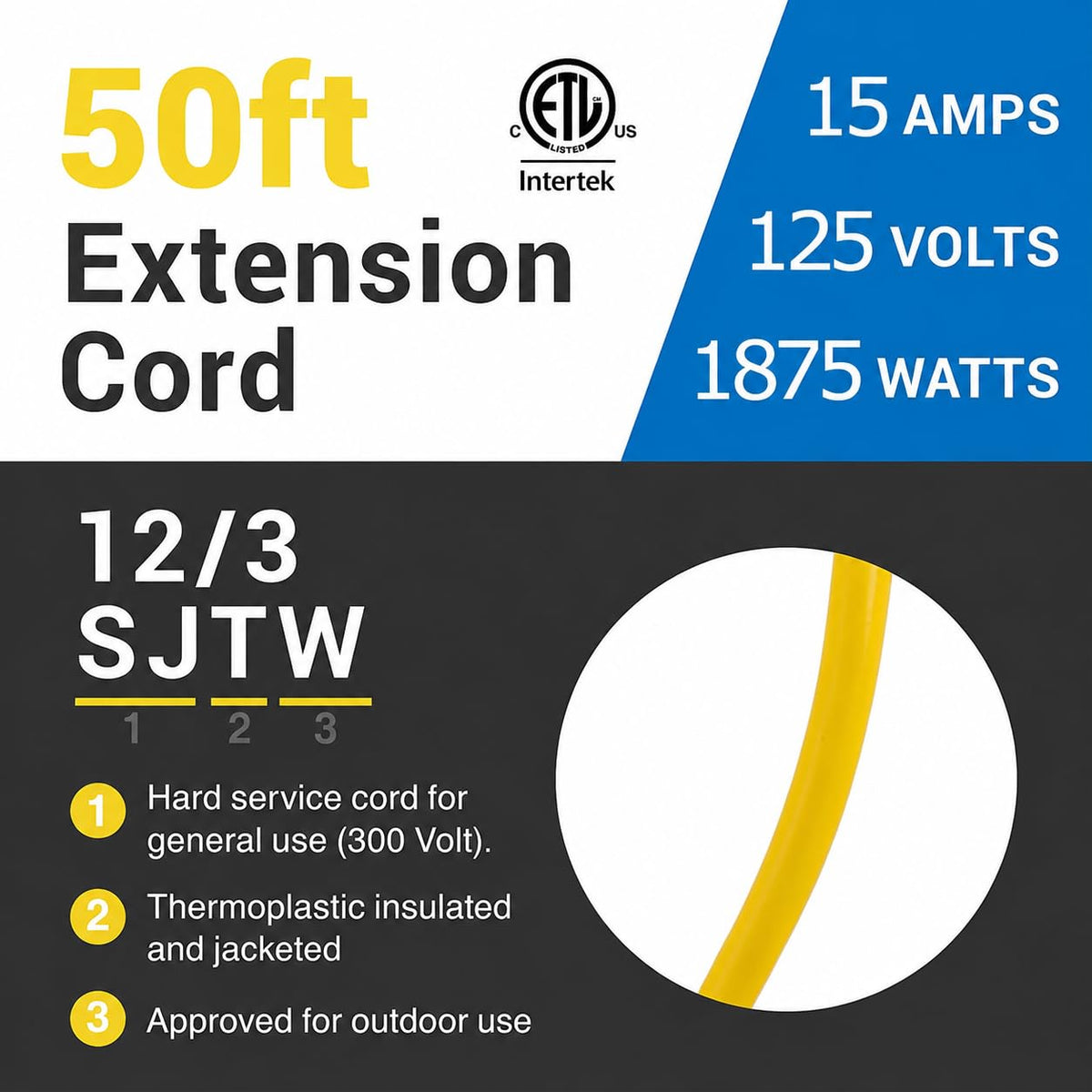 50 ft 12/3 SJTW Heavy Duty Outdoor Extension Cord G4297