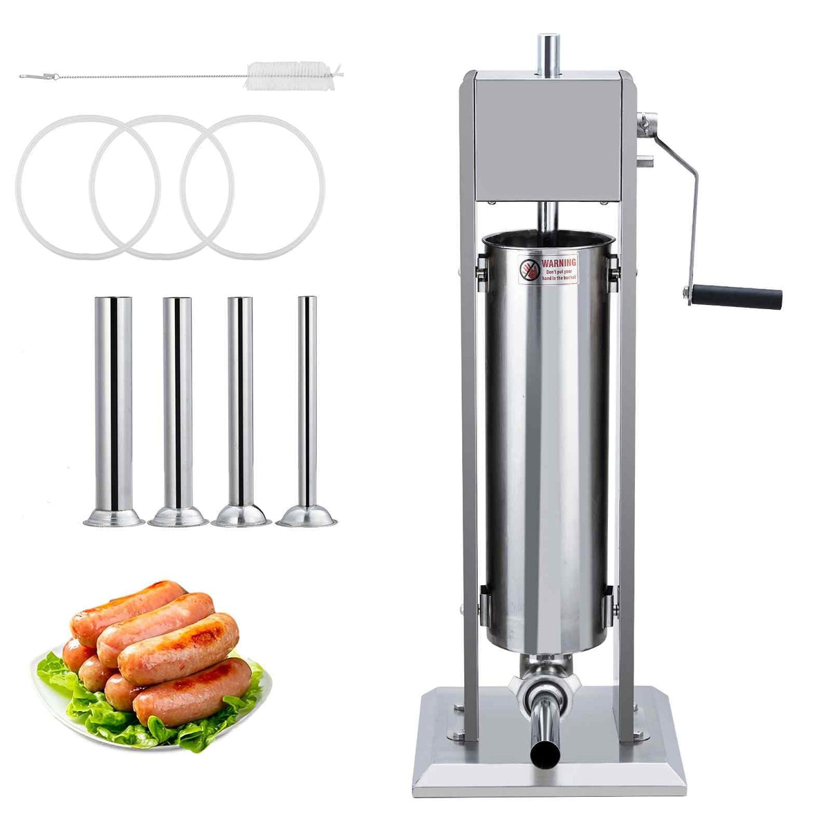 Manual Stainless Steel Sausage Stuffer with 4 Stuffing Tubes E978457