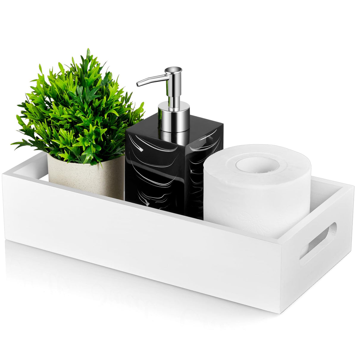 White Wooden Toilet Tank Paper Basket with Handle D78497