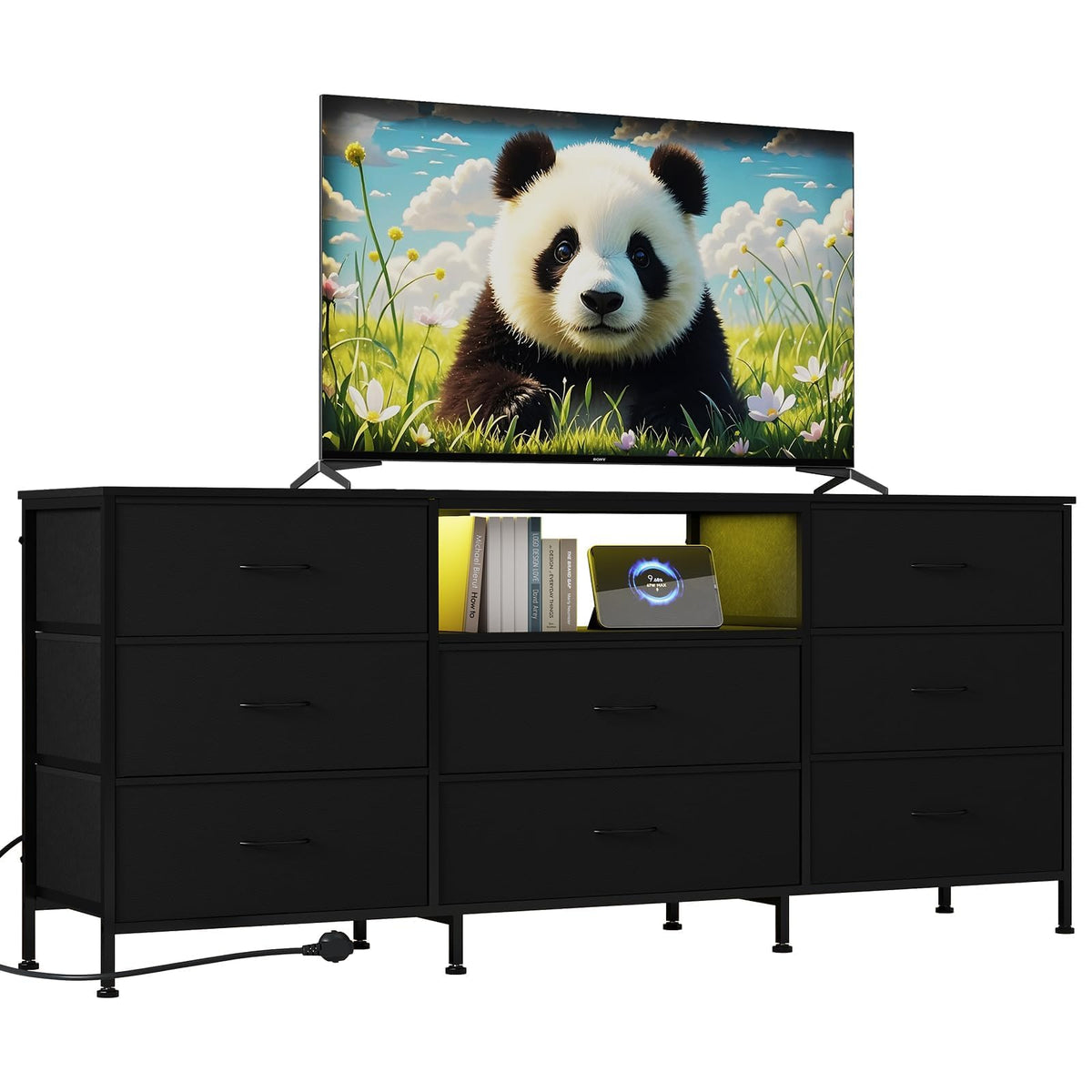Black 8 Drawer TV Stand Dresser with Steel Frame Z955556