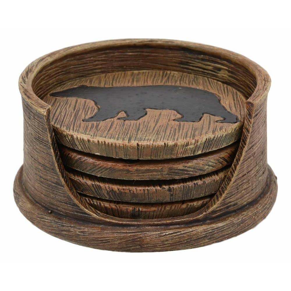 Black Bear Coaster Holder with 4 Round Coasters W366406