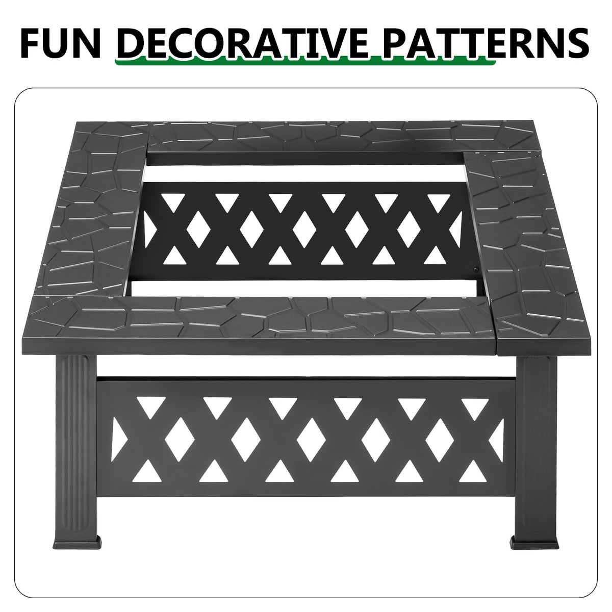 32 Inch Square Wood Burning Fire Pit Table with Spark Screen and Fire Poker E9321