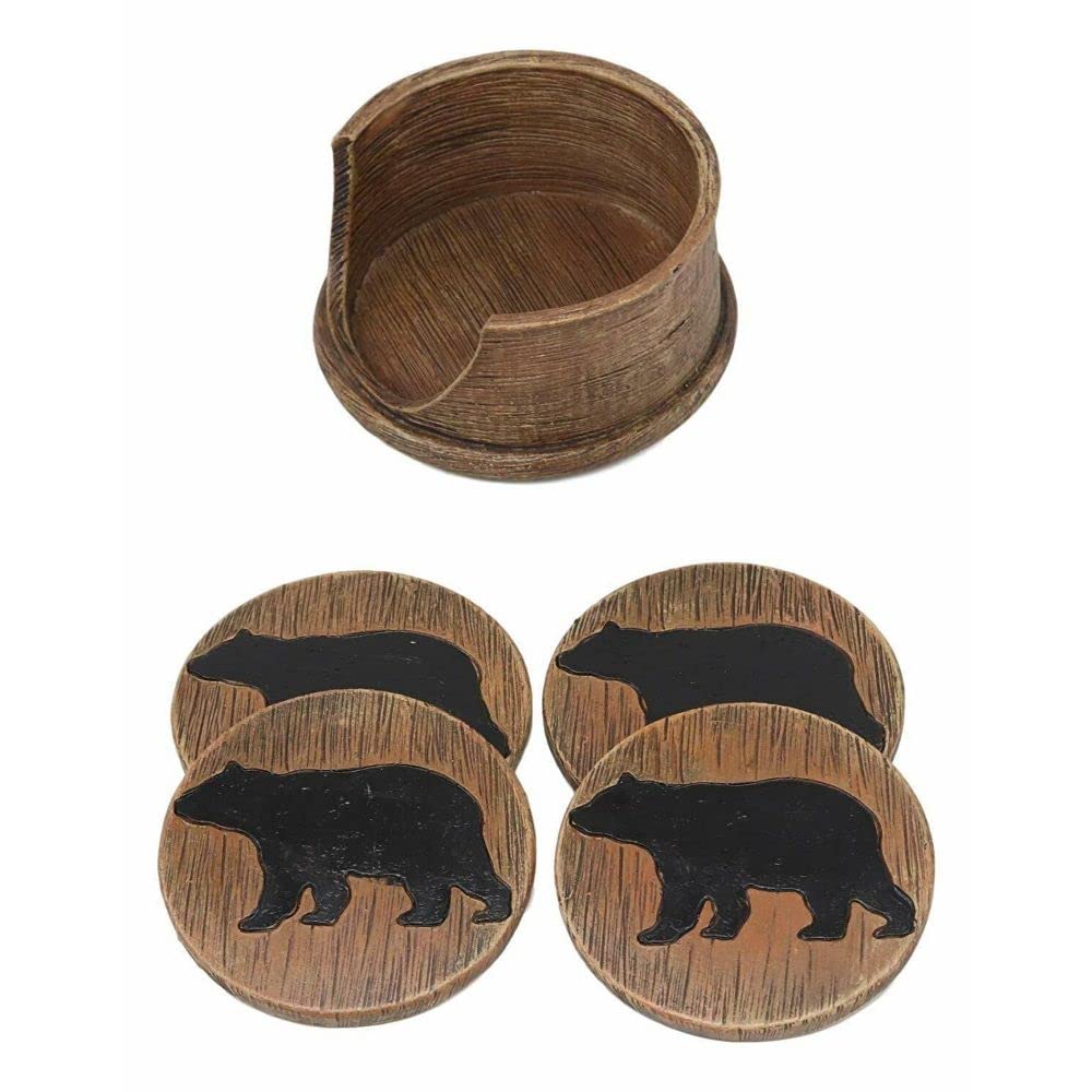 Black Bear Coaster Holder with 4 Round Coasters W366406