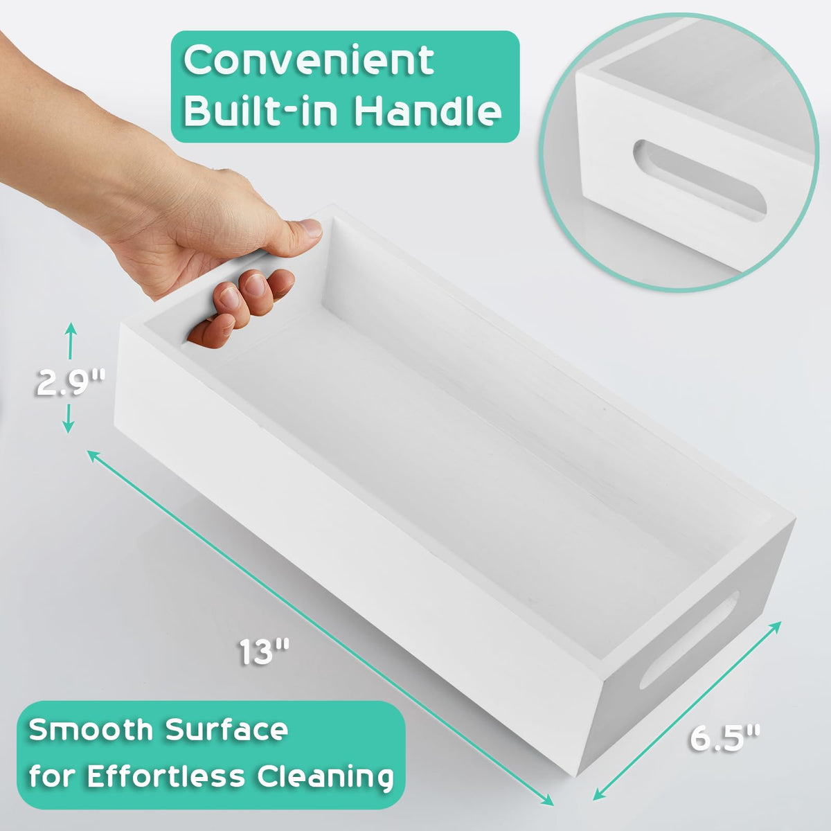 White Wooden Toilet Tank Paper Basket with Handle D78497