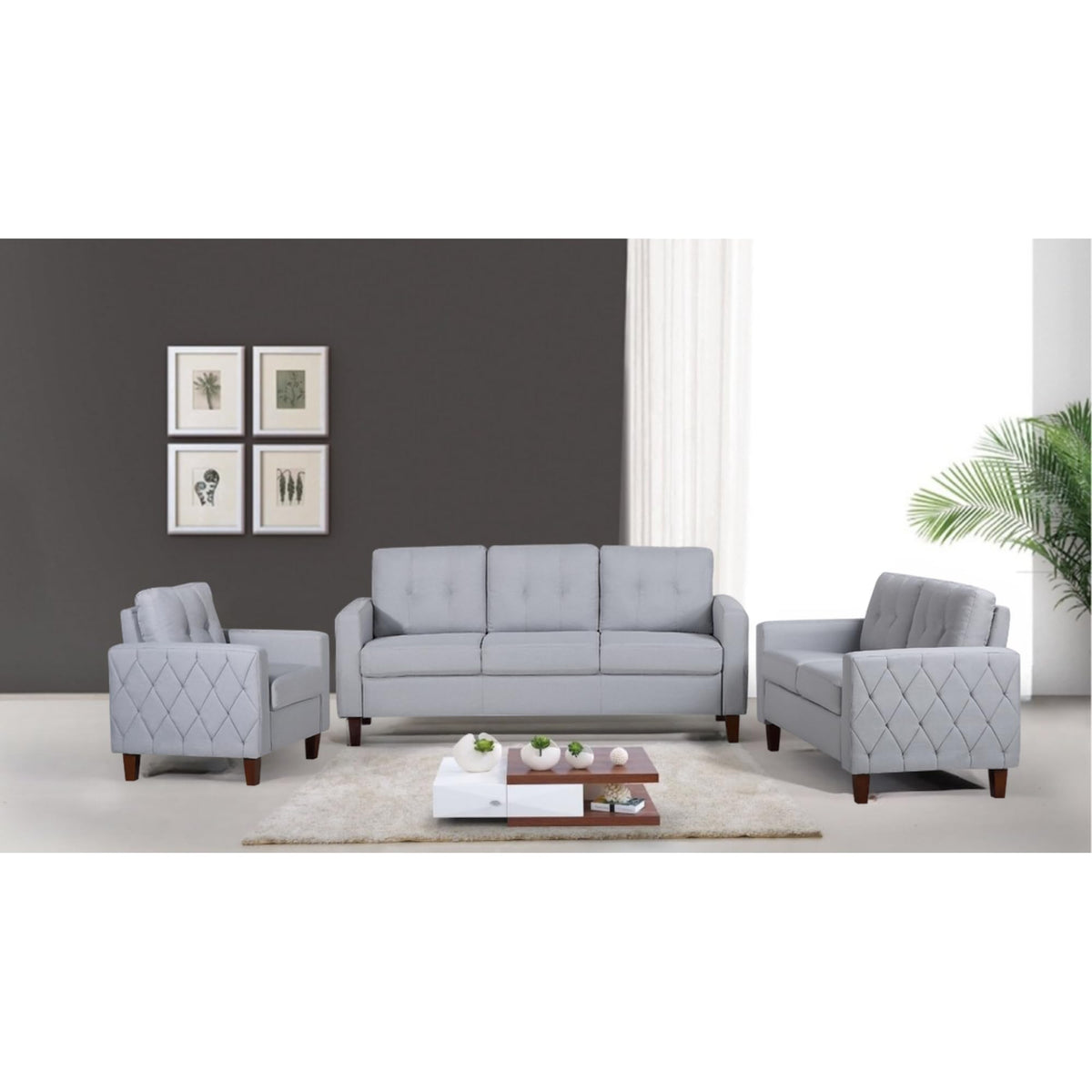 Light Gray Tufted Upholstered Loveseat S5497