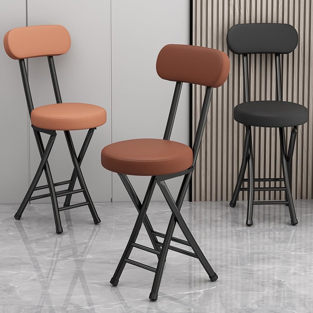 Portable Folding Stool with Backrest, 18 Inch Black M569337