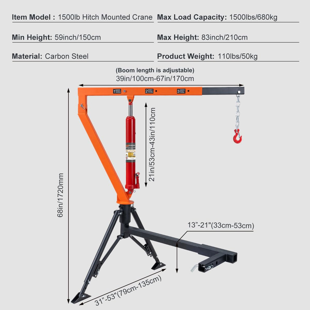 1500 lb Hydraulic Hitch Mounted Truck Crane I146702