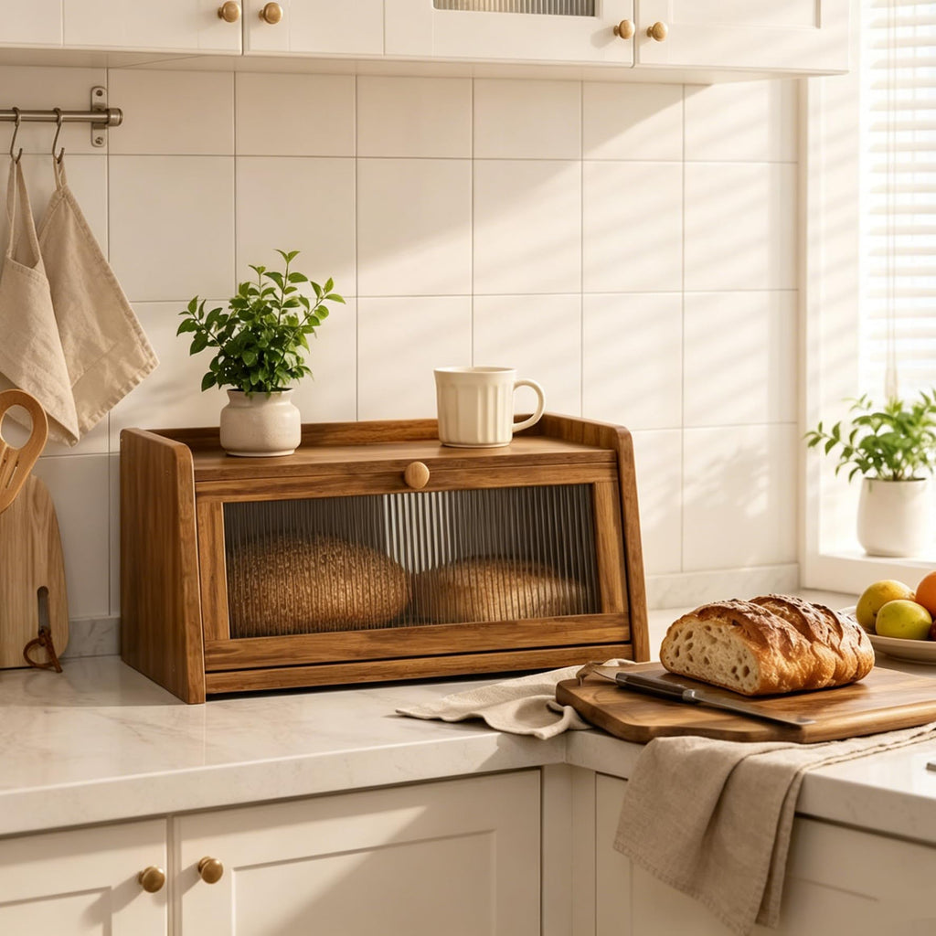 Acacia Wood Bread Box with Acrylic Window R412406