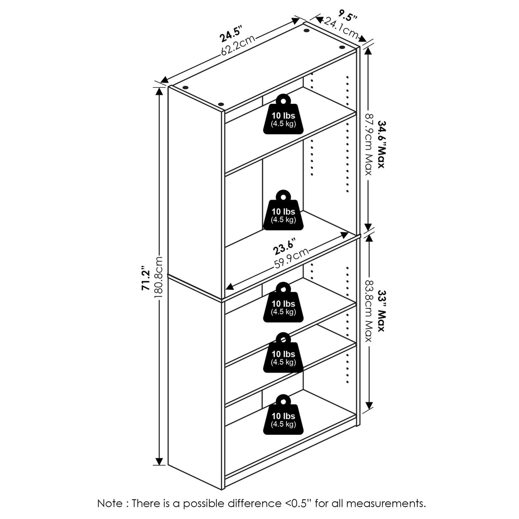 5-Tier Book Shelf with Adjustable Shelves R3254