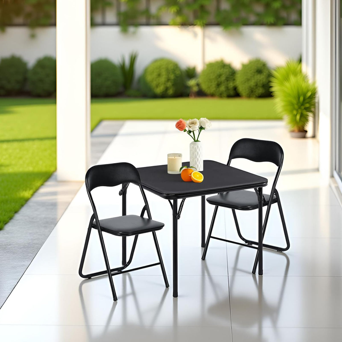 Square Folding Card Table 31.5 Inch PVC Top Metal Frame J4729