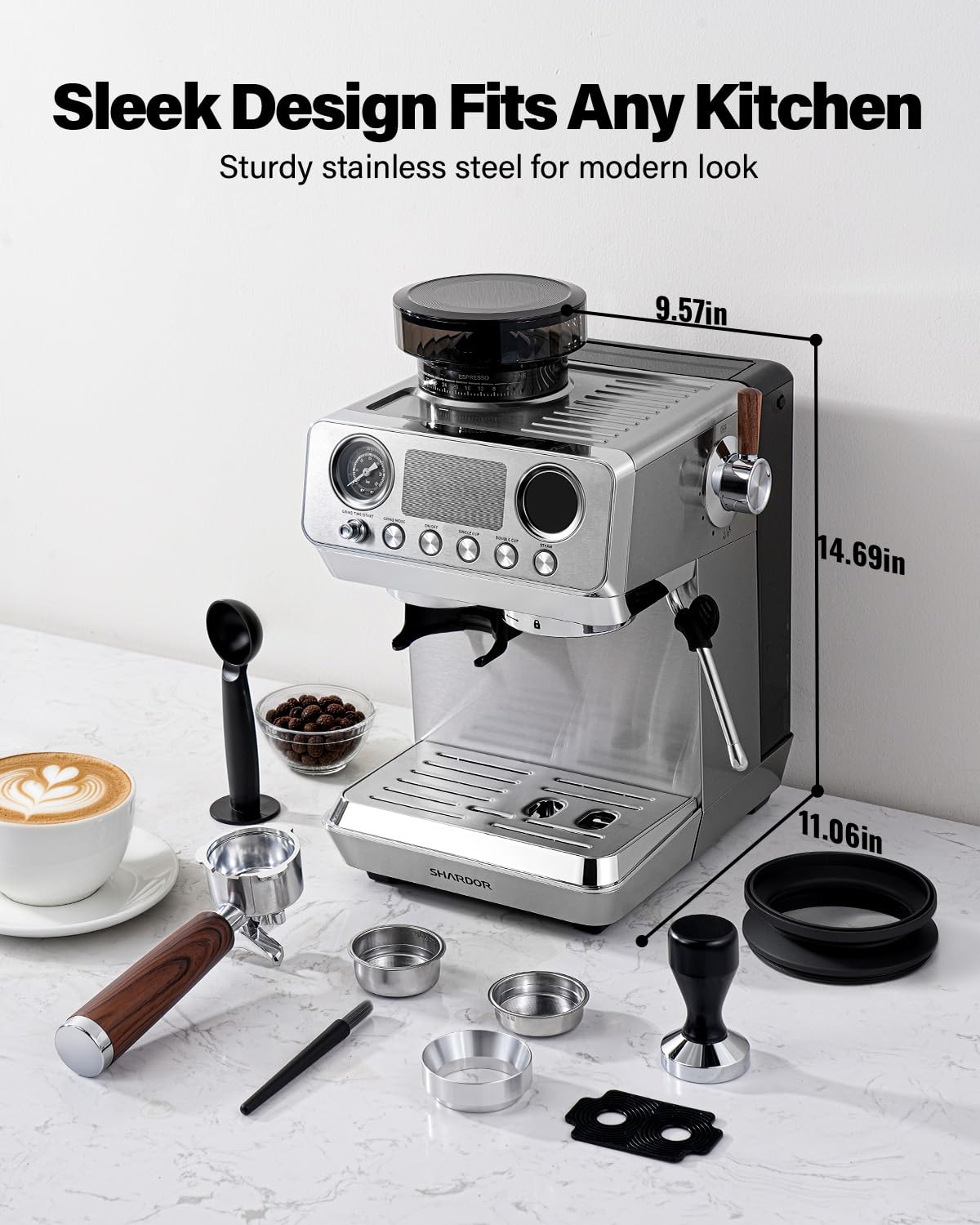 20 Bar Espresso Machine with Built-In Grinder H589