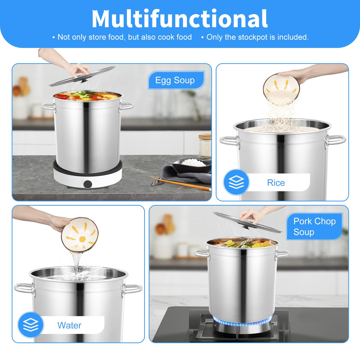 35L Stainless Steel Stockpot with Lid and 2 Handles P644