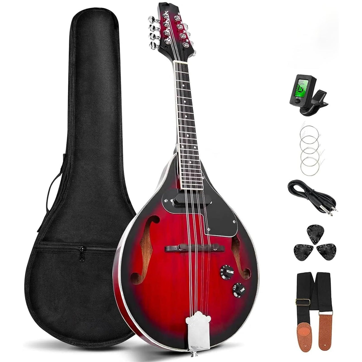 Acoustic Electric Mandolin Instrument Vintage Red Sunburst Mahogany Wood S119519