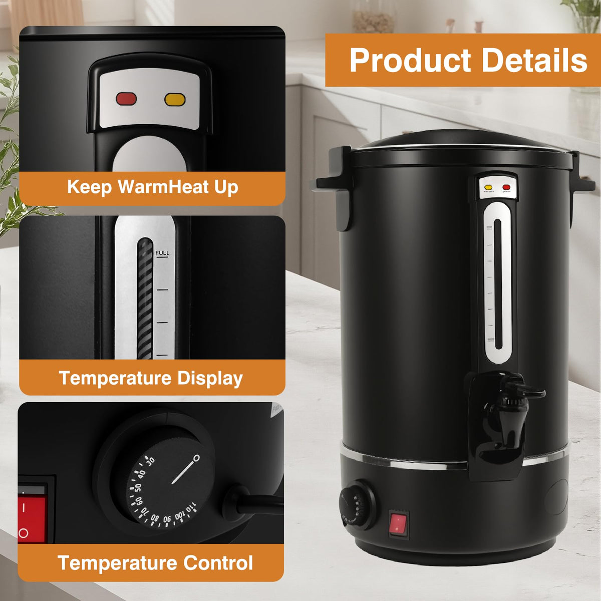 110 Cups Black Stainless Steel Commercial Coffee Urn W20911