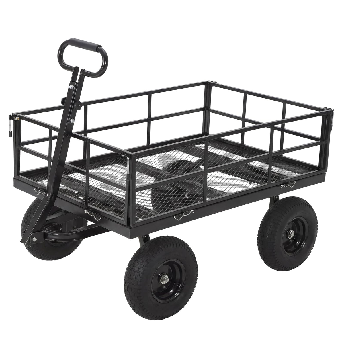 Heavy Duty Steel Garden Cart, 1200 LBS Load Capacity Wagon with 10 inch Tire and Rotating Handle, Black D26062