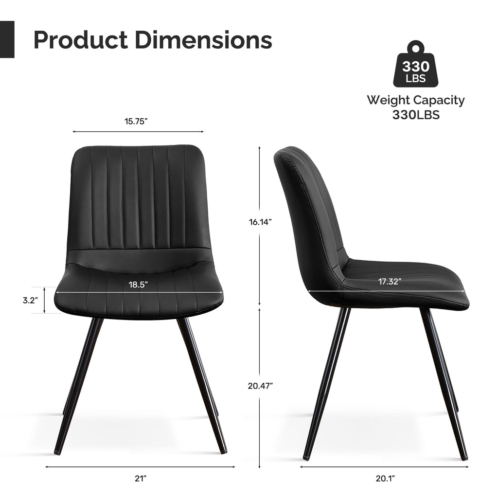 Black Dining Chairs Set of 4 PU Leather Metal Legs J562
