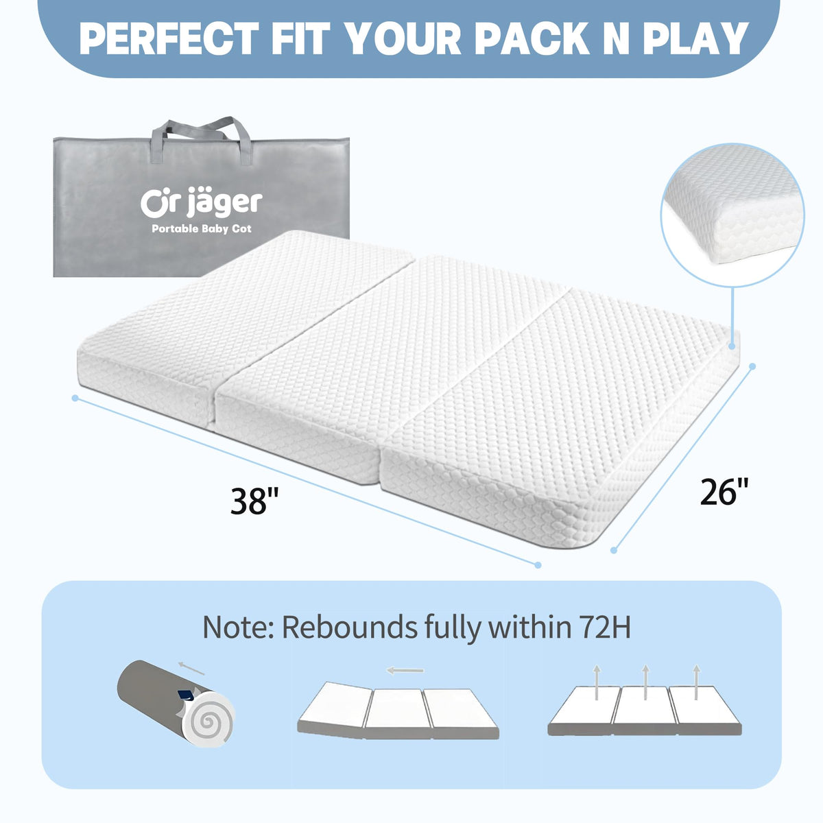 38x26'' Breathable Soft Plush Memory Foam Pack and Play Mattress with Carry Bag N610670