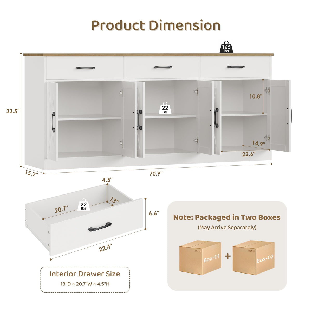 White Kitchen Sideboard Buffet Cabinet with Storage H45222