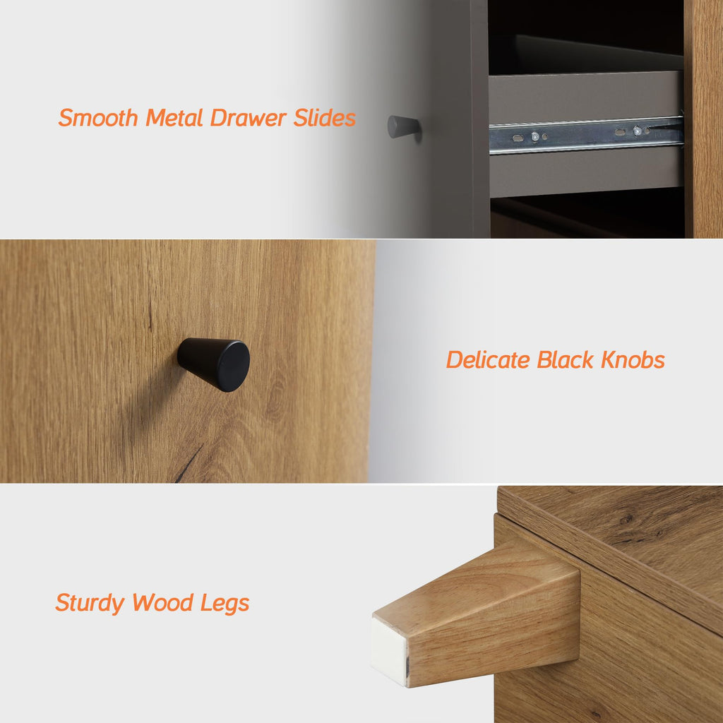 Oak Brown Dark Grey Wood Storage Cabinet with Drawer and Door G450110