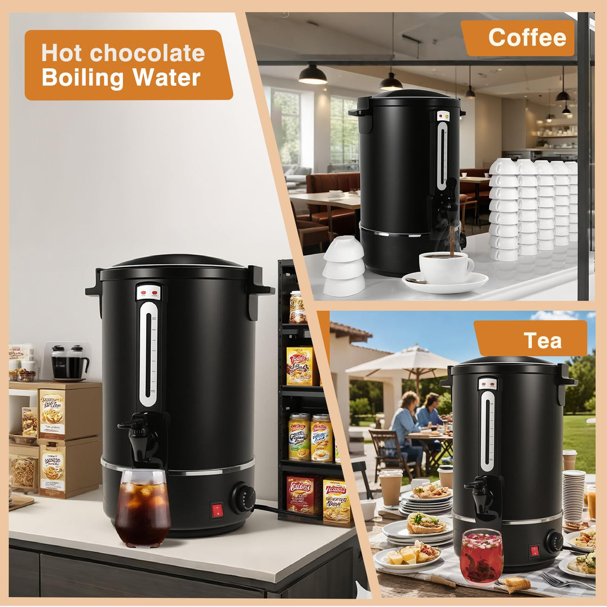 110 Cups Black Stainless Steel Commercial Coffee Urn W20911