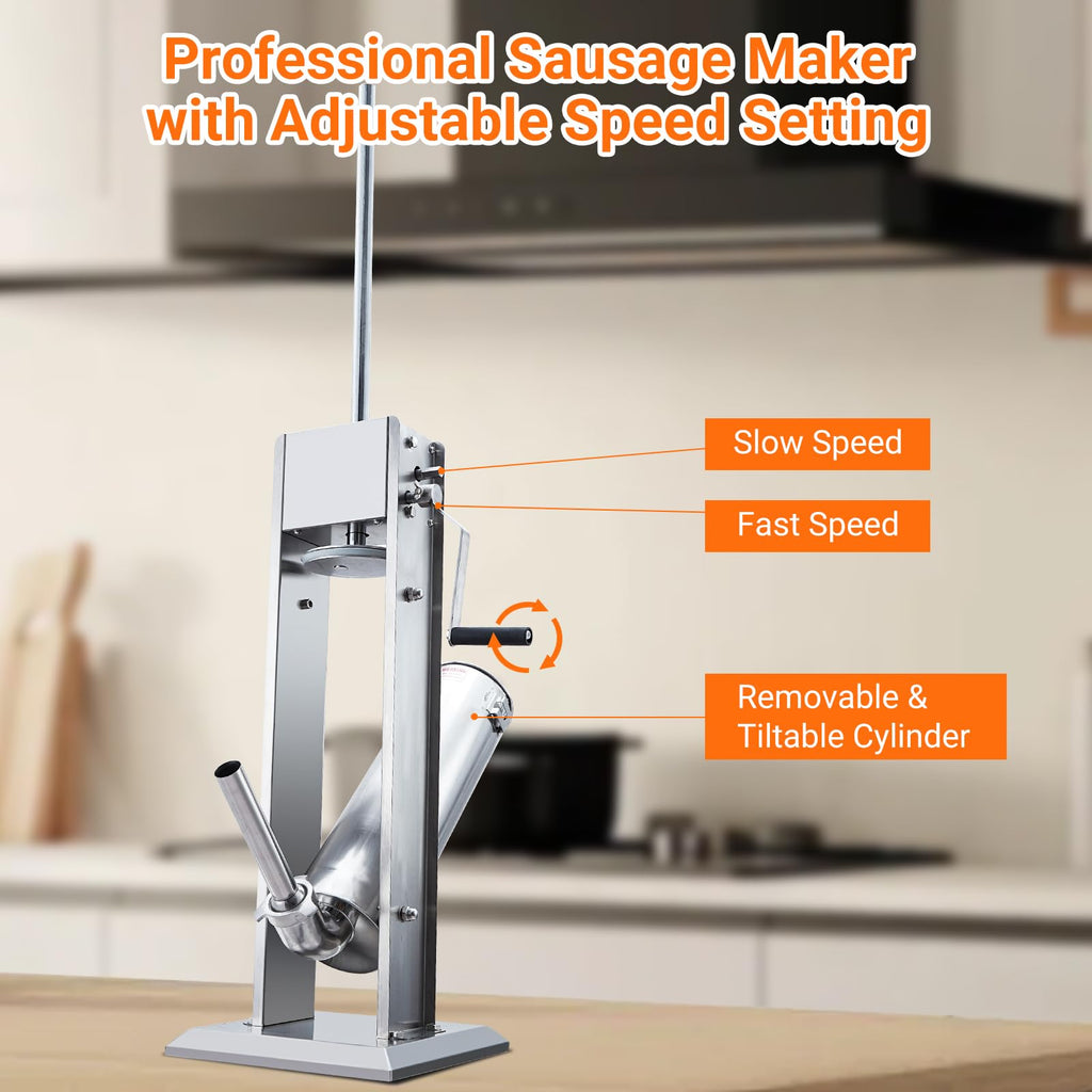 Manual Stainless Steel Sausage Stuffer with 4 Stuffing Tubes E978457