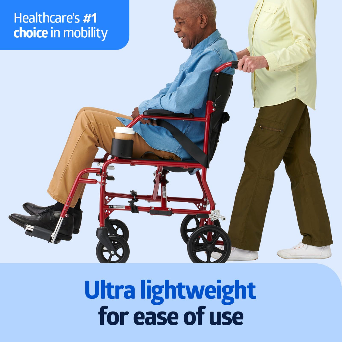 Ultra Lightweight Foldable Transport Wheelchair 19-Inch Seat Y48340