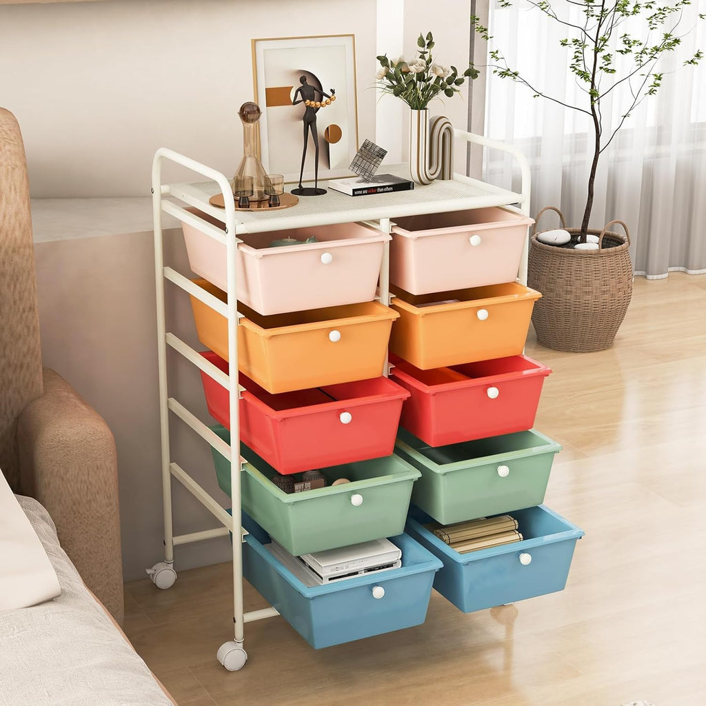 10 Drawer Rolling Storage Cart with Metal Frame U7070