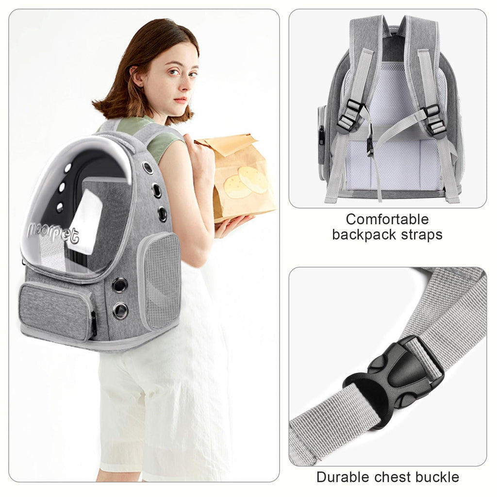 Breathable Cat Bubble Backpack Large Space Pet Carrier Backpack Expandable for Kitty Dog, Foldable Airline Approved Cat Backpack, Transparent PetTravel Backpack Up to 20 lbs (Green) (Grey) K974
