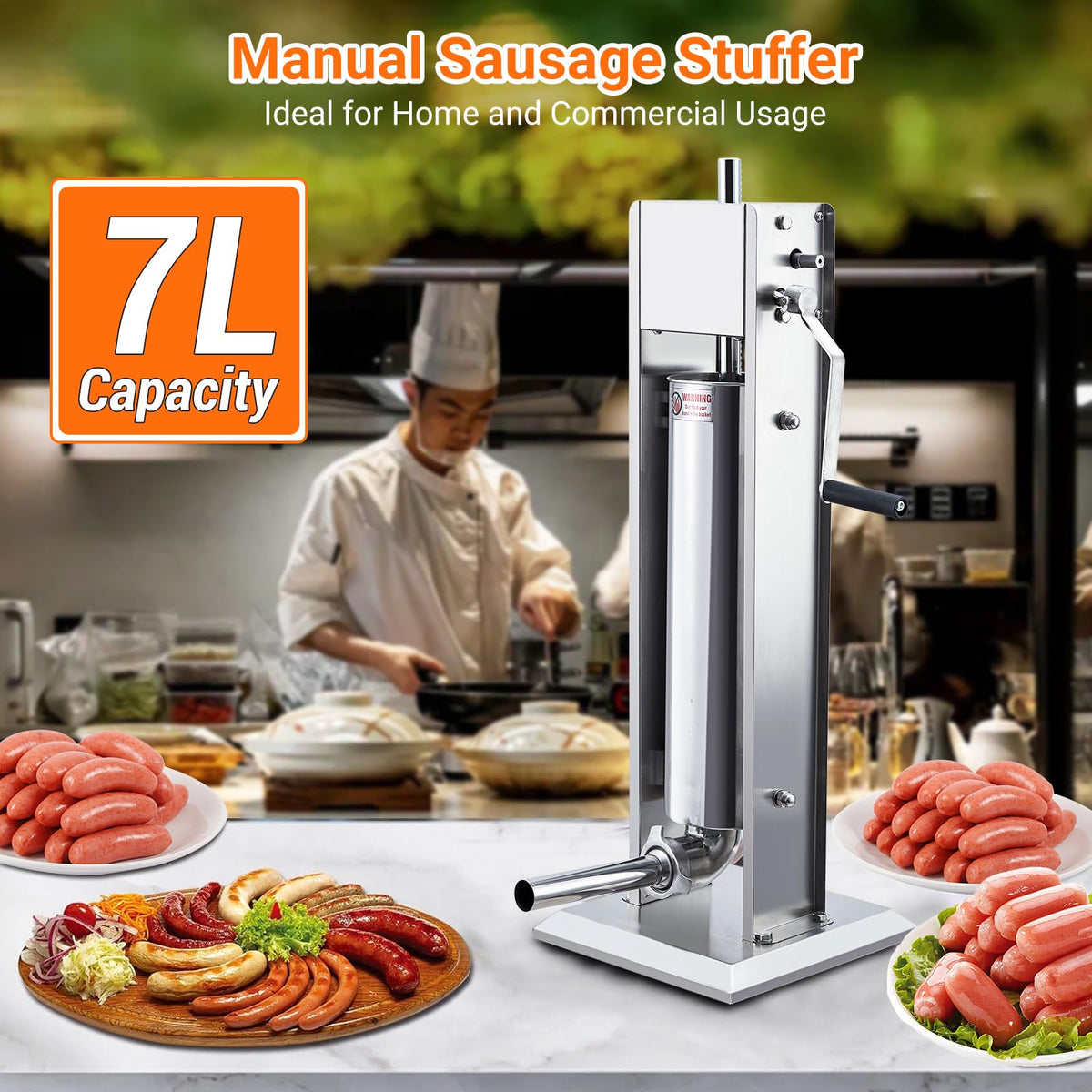 Manual Stainless Steel Sausage Stuffer with 4 Stuffing Tubes E978457
