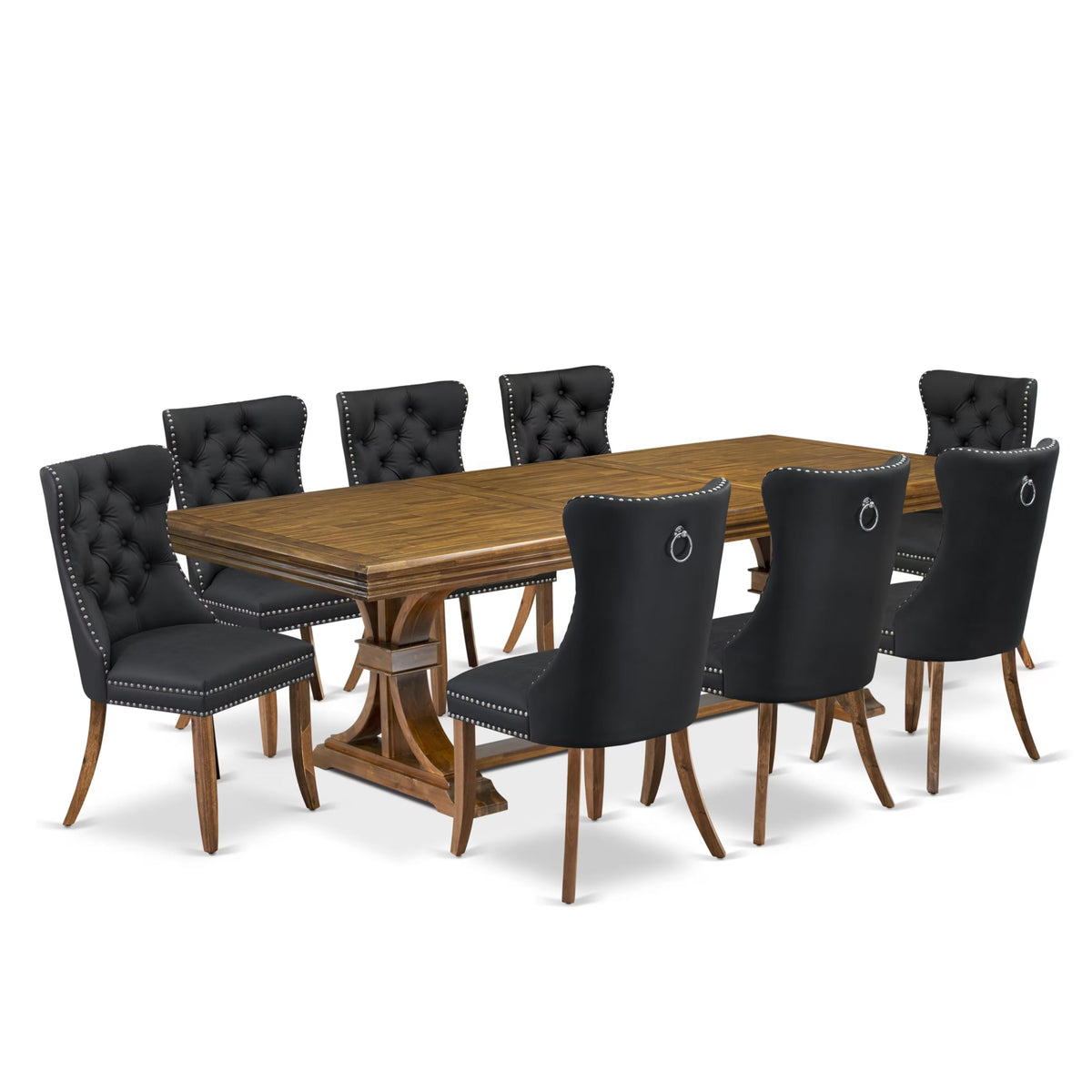 9 Piece Dining Table Set with 8 Dark Grey Polyester Chairs M768280