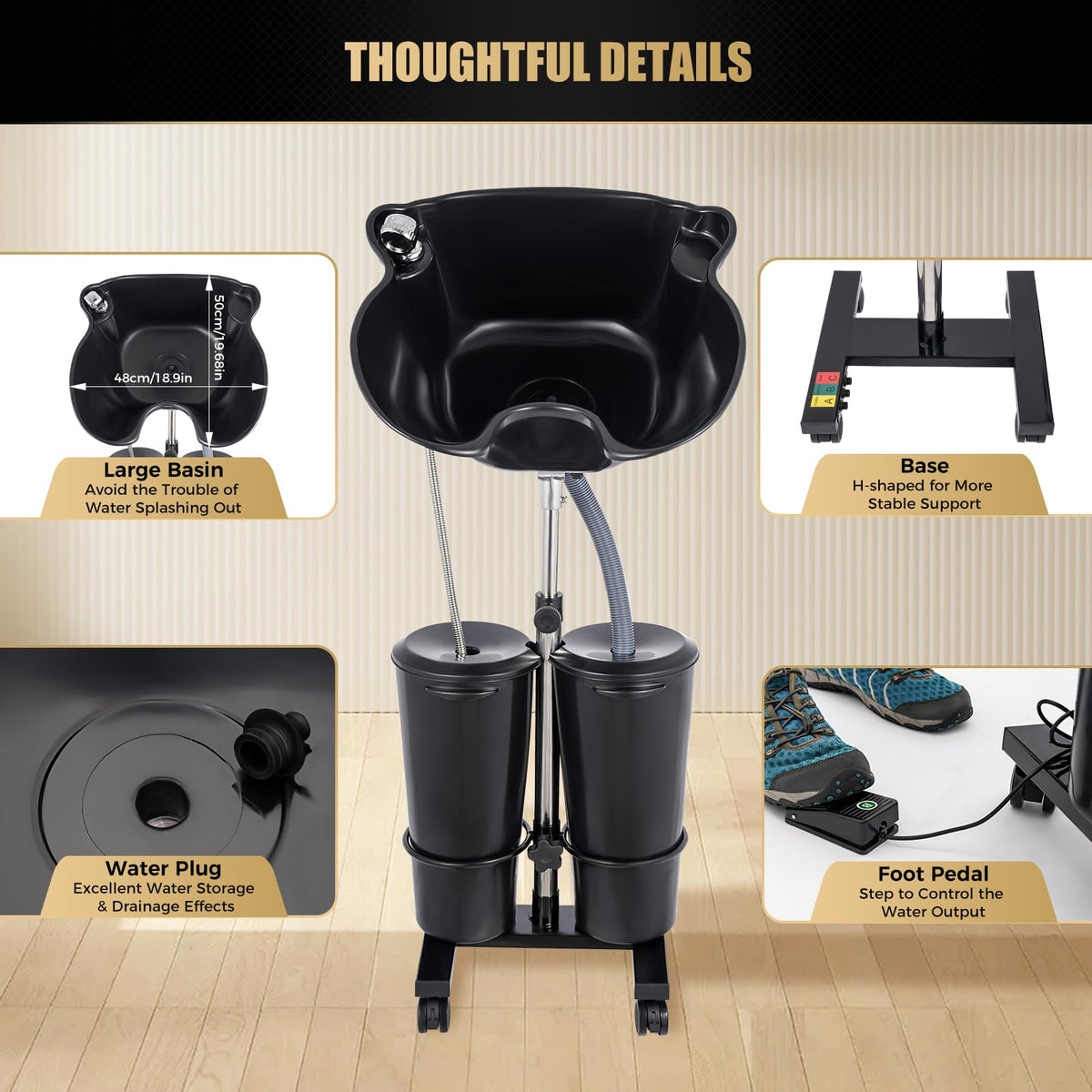 Portable Plastic Shampoo Bowl with Electric Pump and 2 Water Tanks M86962