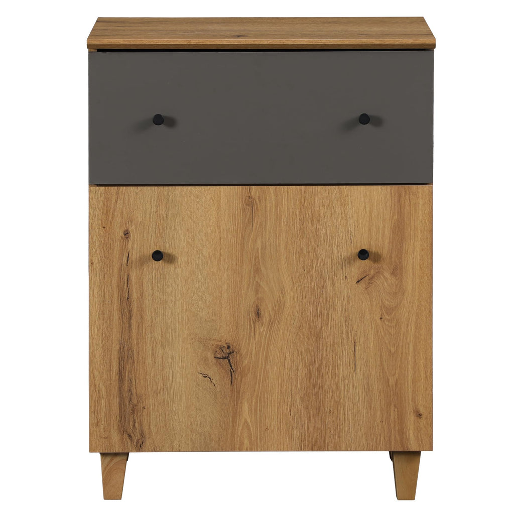 Oak Brown Dark Grey Wood Storage Cabinet with Drawer and Door G450110