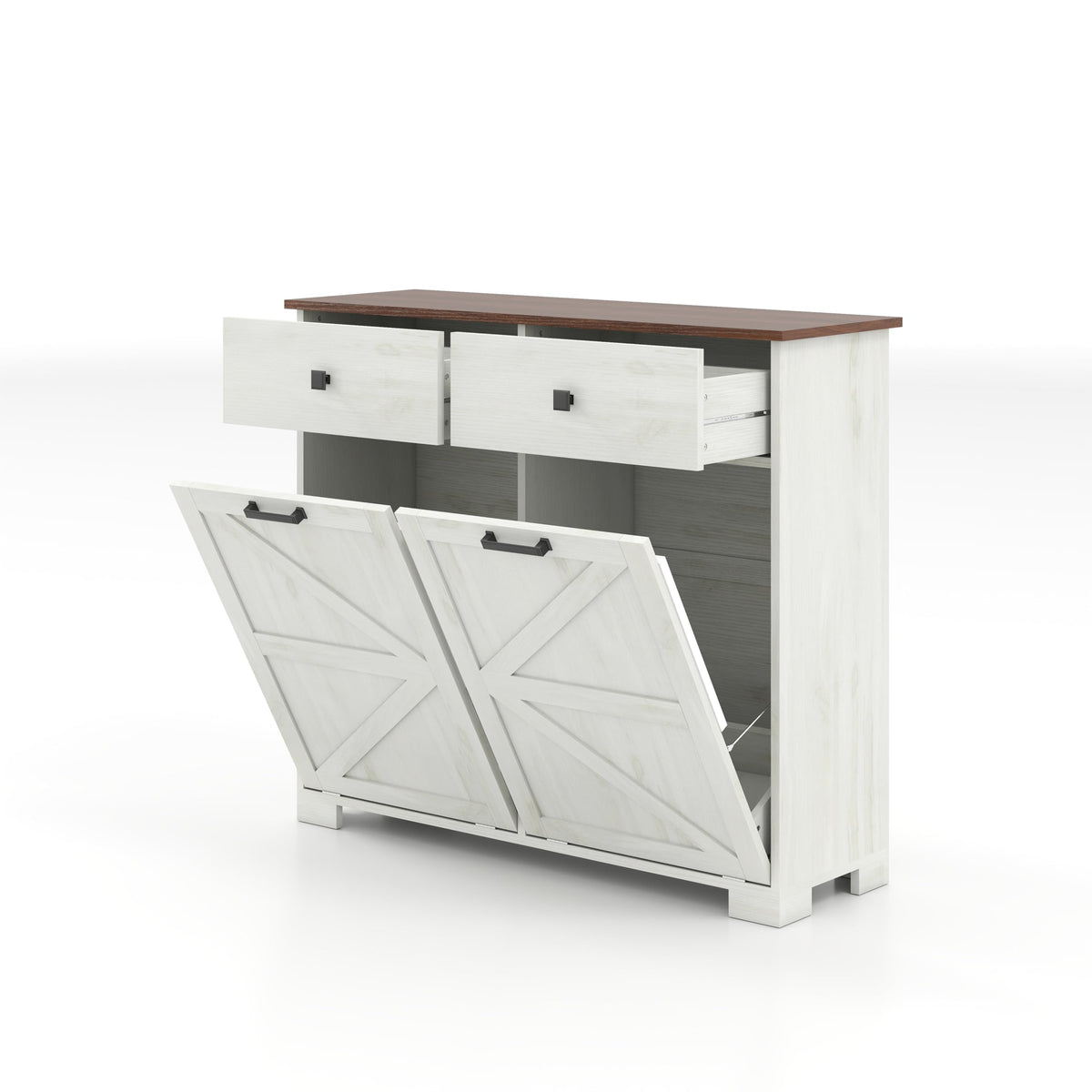 Antique White Laundry Hamper Cabinet with 2 Drawers C655793