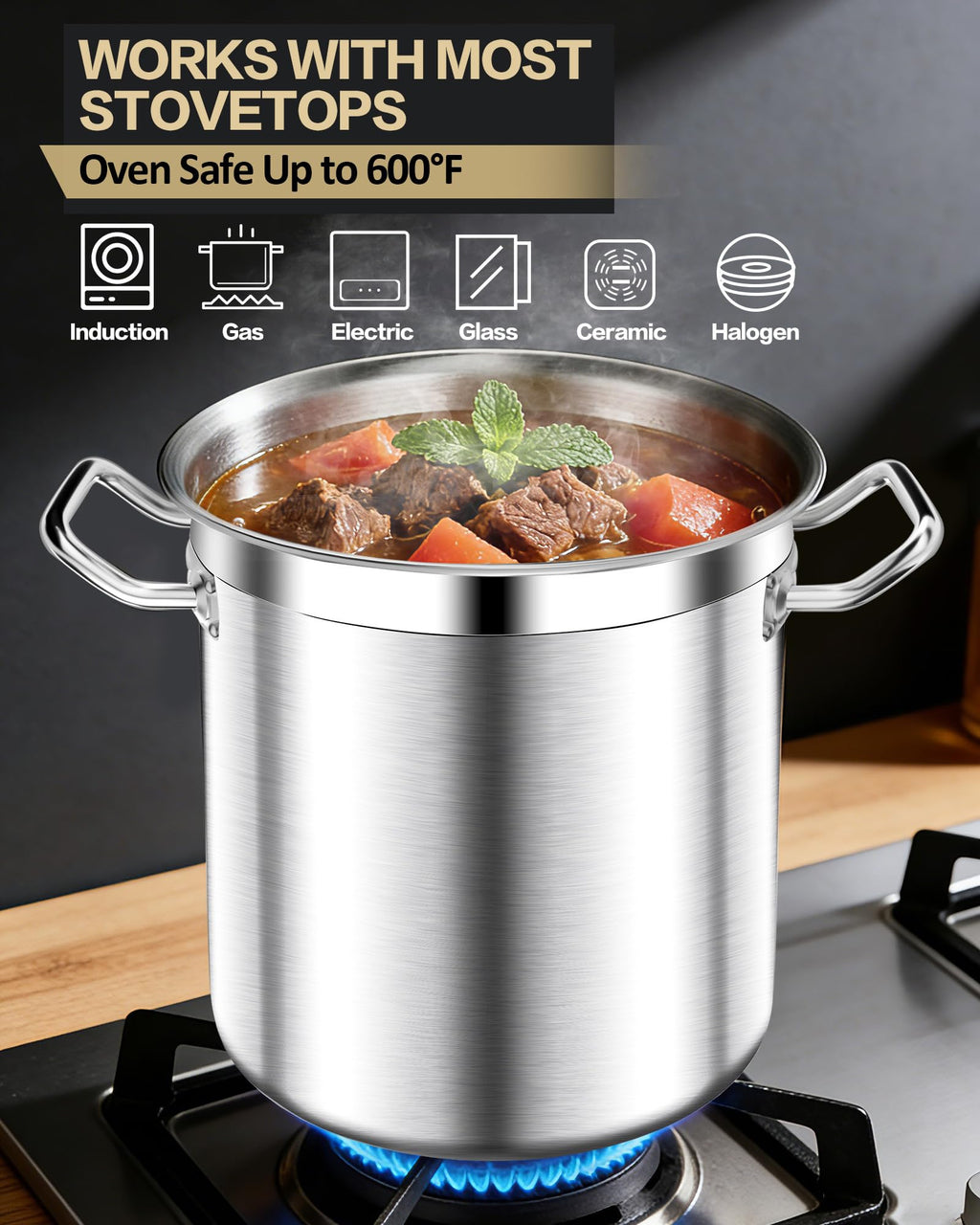 Large Stainless Steel Stockpot with Lid 40 Quart I23870